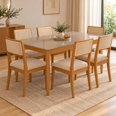 Juego de Comedor Mira con Vidrio Sobrepuesto con 6 Sillas Lola