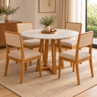 Juego de comedor Mesa Elma Redonda con Tapa de Vidrio con 4 Sillas Lola
