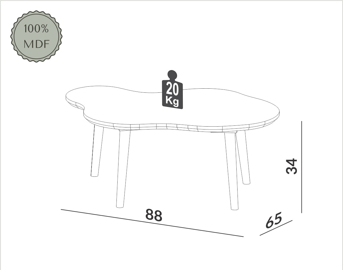 Mesa De Centro Ratona Organica 88CM 100% MDF