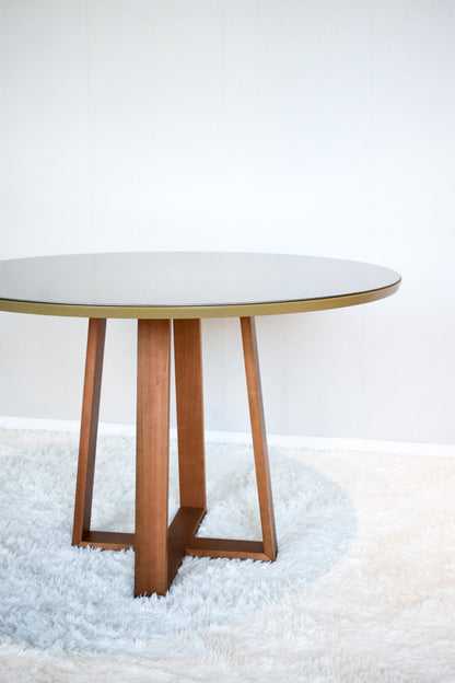 Mesa Elma Redonda 120cm - Madera Maciza y Vidrio Sobrepuesto