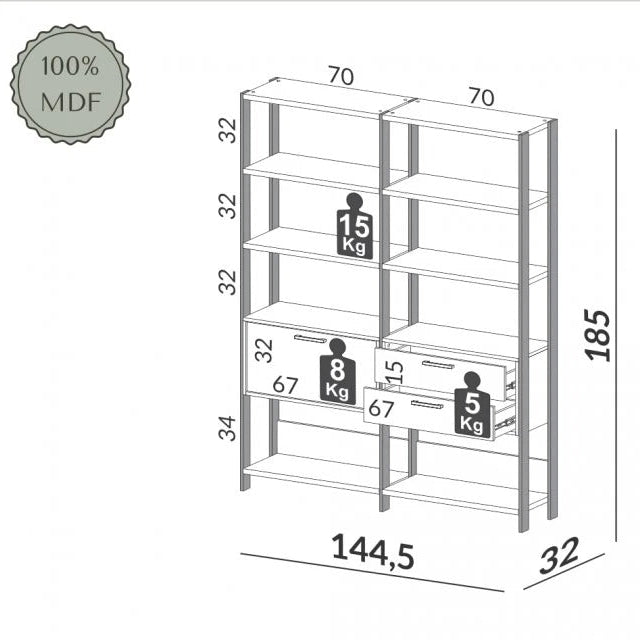Estanteria Mela 2 Modulos 100% MDF - Linea Factory