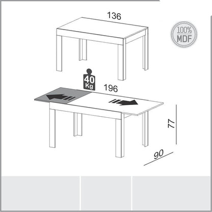 Mesa de Comedor Extensible 136CM - Linea Sofia 100% MDF