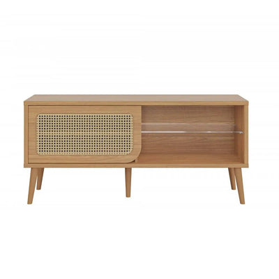 Rack Amanda Ratan Natural 135cm Vidrio Puerta Corrediza - 100% MDF
