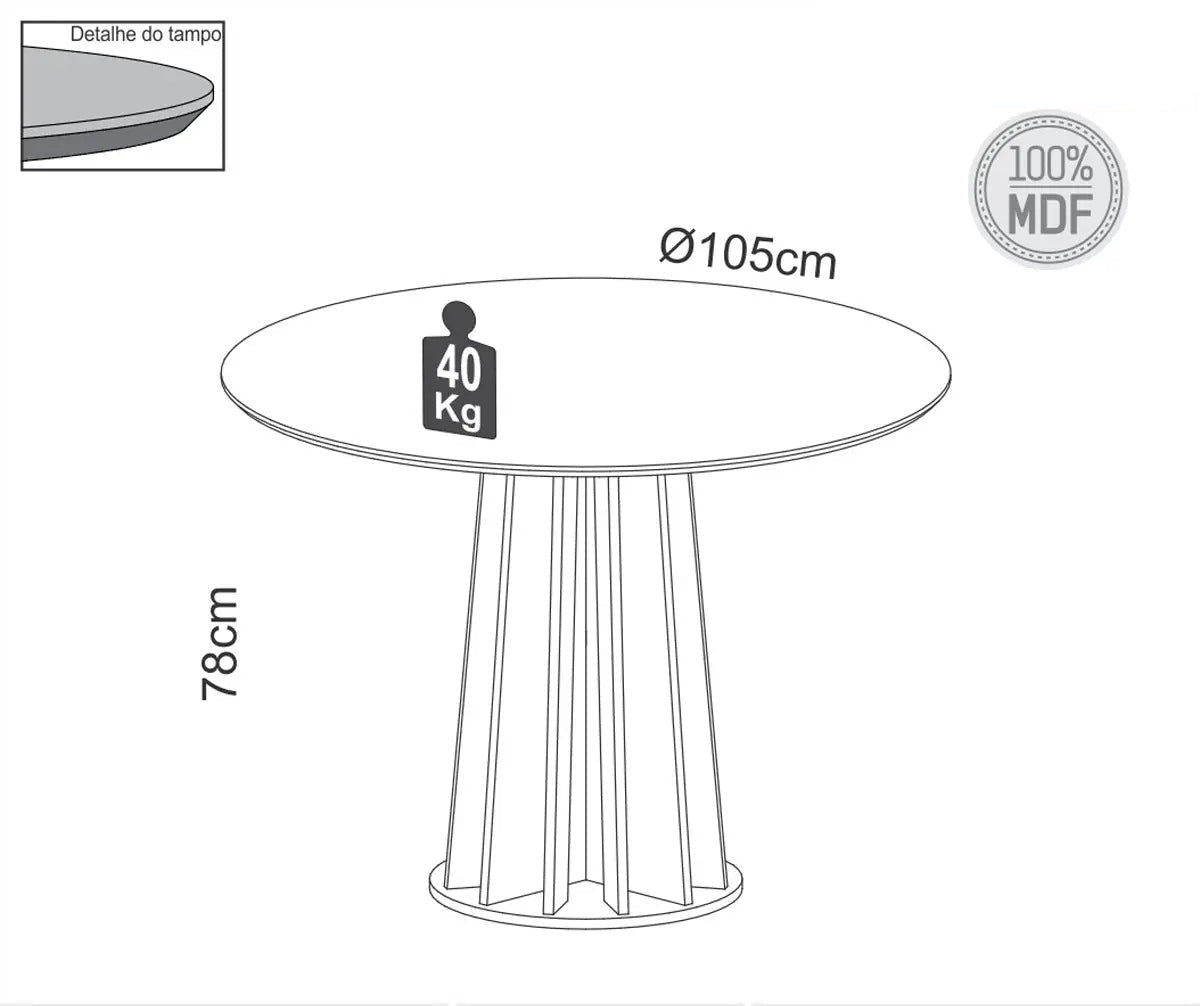Mesa de Comedor Berlin Redonda 105CM - 100% MDF