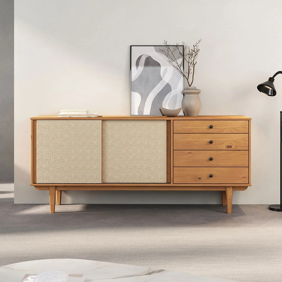 Aparador Buffet 175CM con Ratan Serena - Madera Maciza