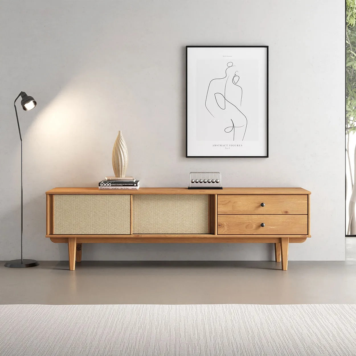 Rack TV 175CM con Ratan Serena - Madera Maciza