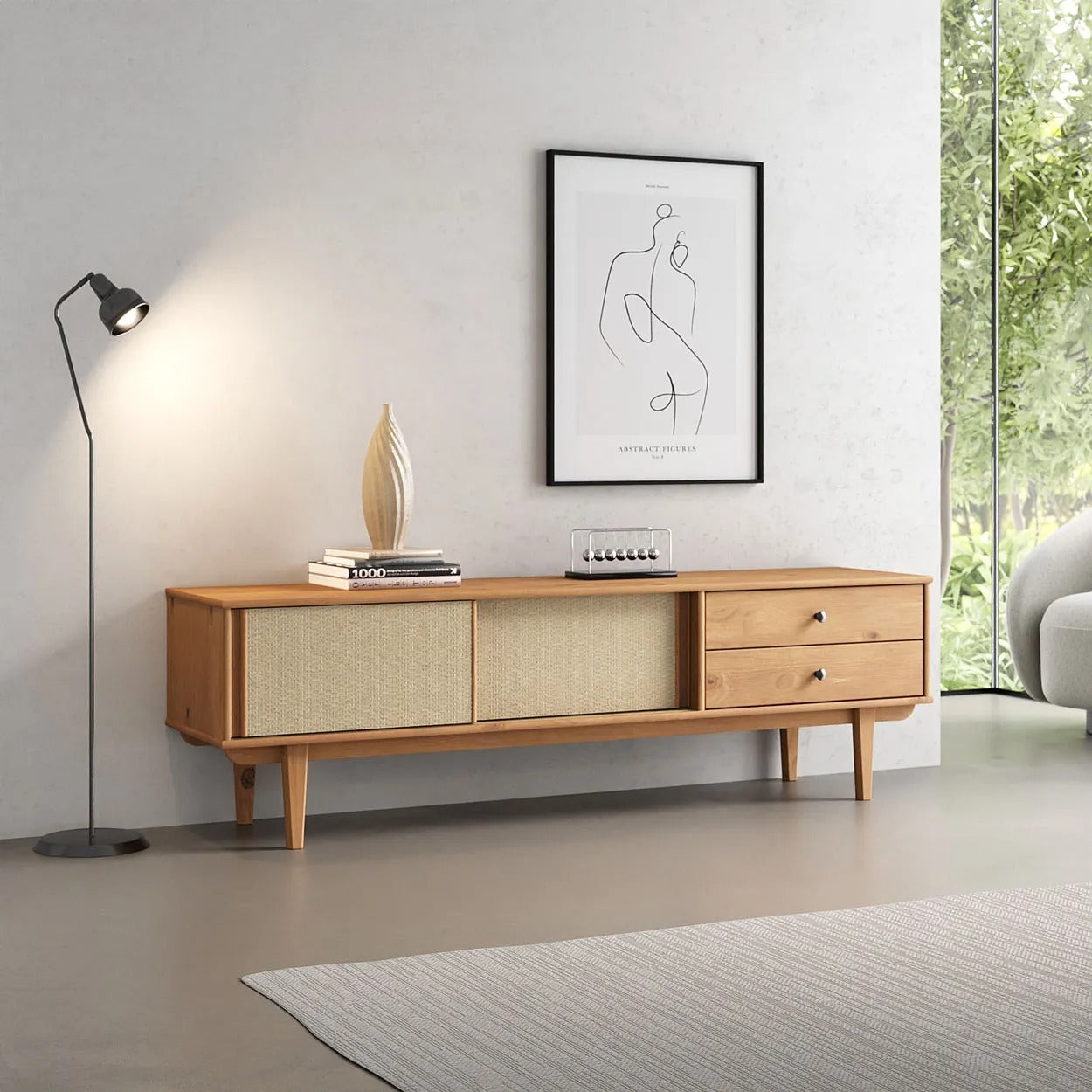 Rack TV 175CM con Ratan Serena - Madera Maciza