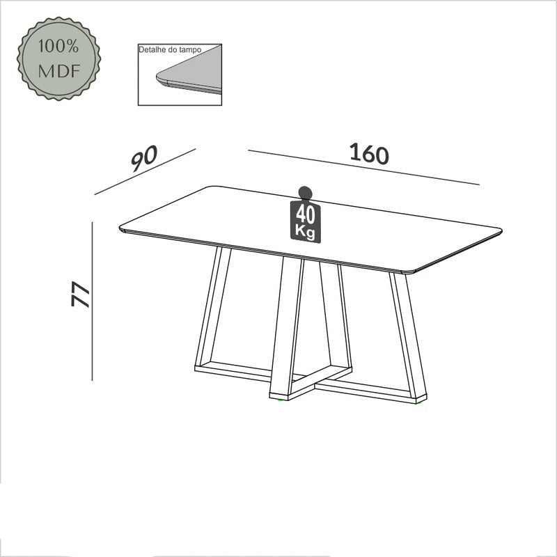 Mesa Agustina Rectangular 160CM 100% MDF