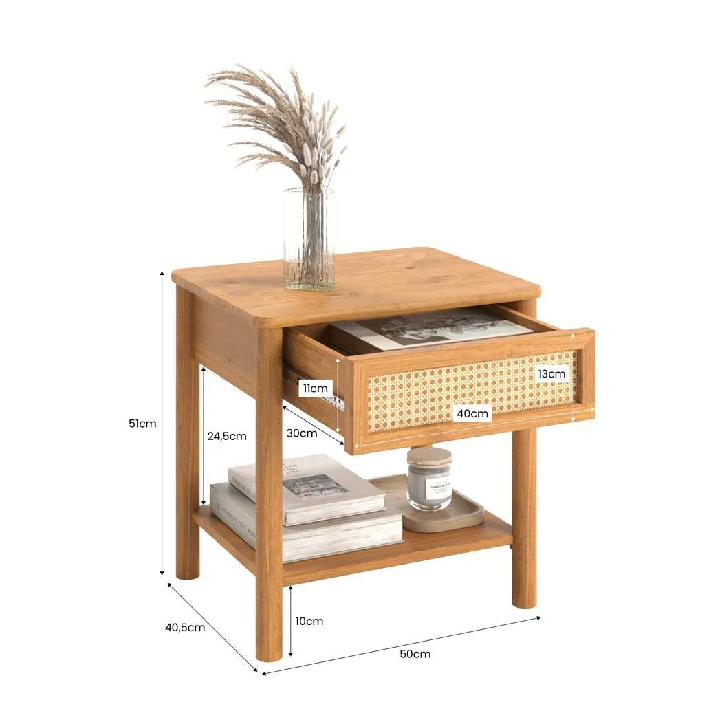 Mesa de luz Semira Ratan - Madera Maciza