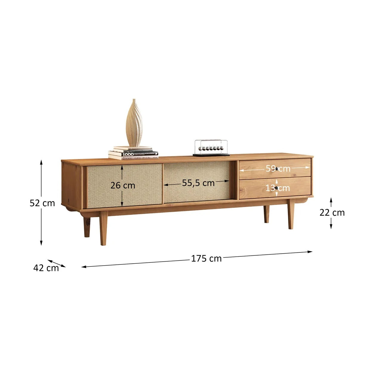 Rack TV 175CM con Ratan Serena - Madera Maciza