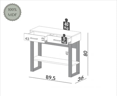 Aparador 2 Cajones 90CM - Linea Factory 100% MDF