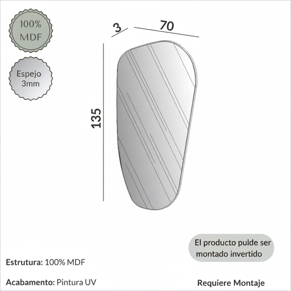 Espejo Irregular Organico 135CM - Male