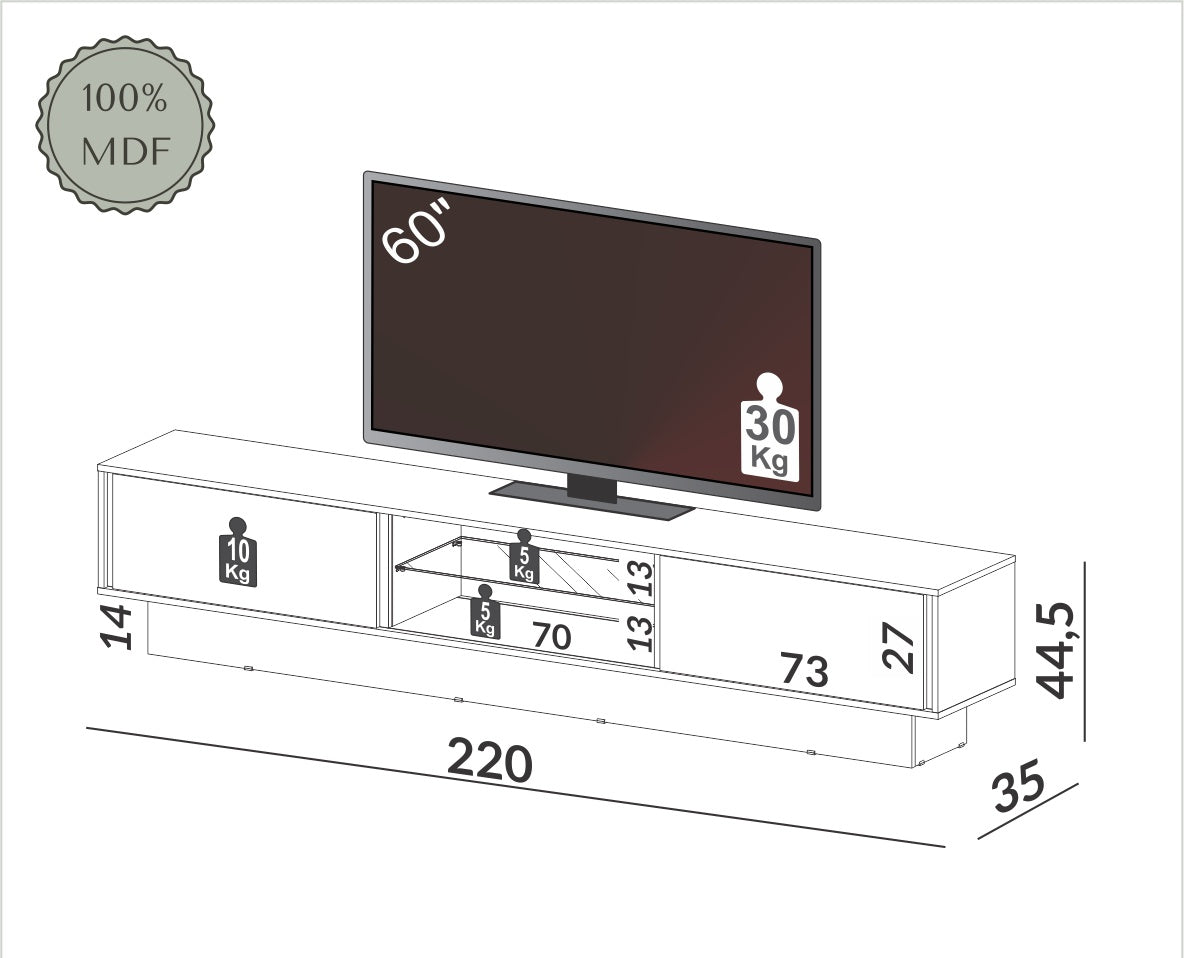 RACK NOVARIA 220CM PUERTAS CORREDIZAS VIDRIO - FENDI 100% MDF