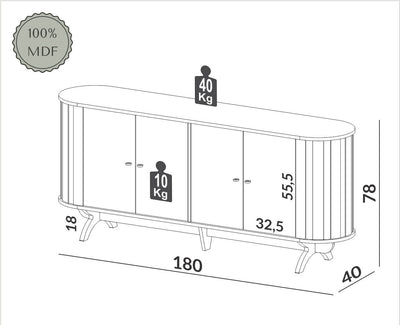 Aparador Curvo 180cm 100% MDF - Linea Factory