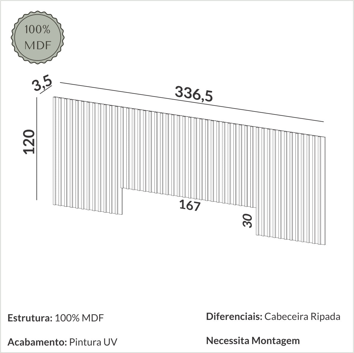 Respaldo 3 Metros con Listones de Madera 100% Mdf - Balton Hogar