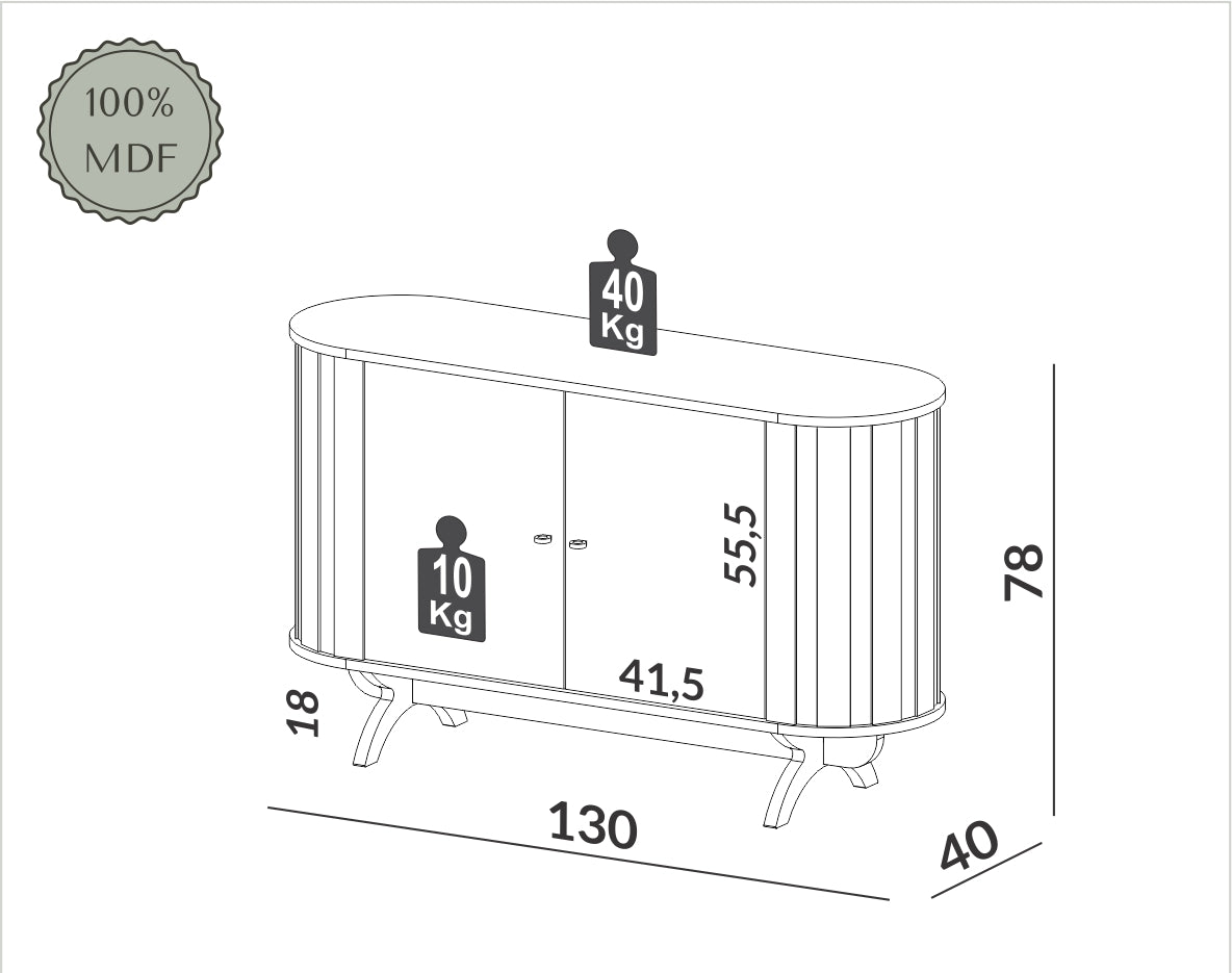 Aparador Prime Recibidor Curvo 130cm 100% MDF - Linea Factory
