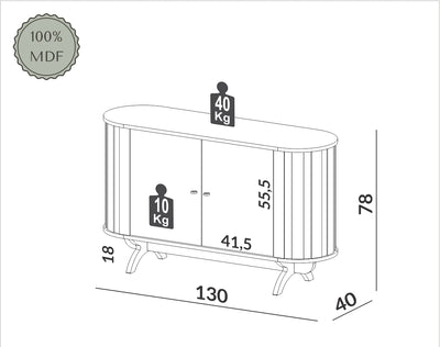 Aparador Prime Recibidor Curvo 130cm 100% MDF - Linea Factory