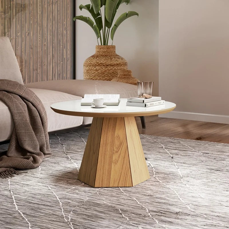 Mesa Ratona de Centro Lorena Hexagonal 70CM - OFF WHITE/FREIJO