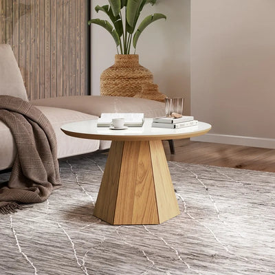 Mesa Ratona de Centro Lorena Hexagonal 70CM - OFF WHITE/FREIJO