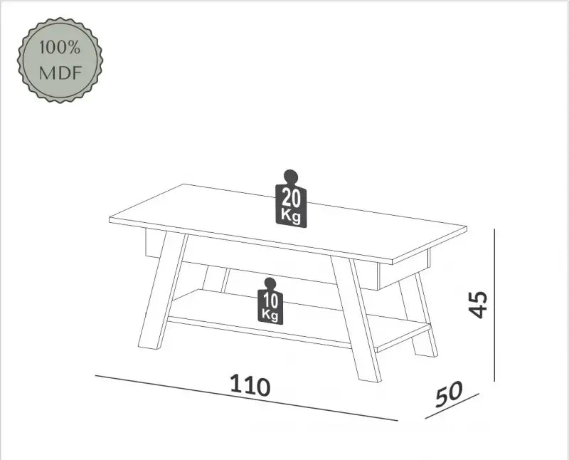 Mesa de Centro Ratona 110cm Linea Lisboa 100% MDF