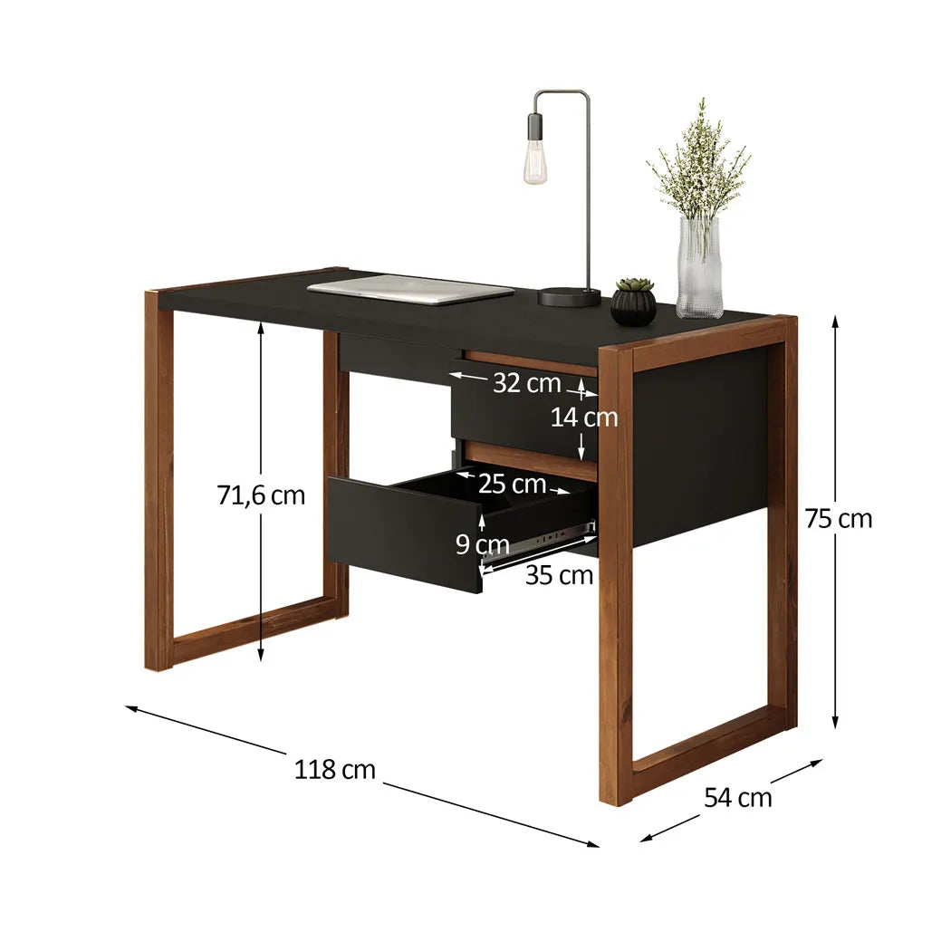 Escritorio con cajones 120cm Atena - Patas en Madera Maciza