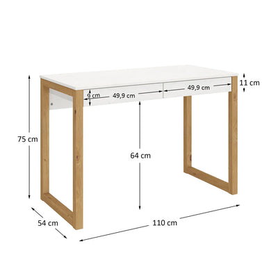 Escritorio 110cm Nara 2 Cajones - Madera Maciza