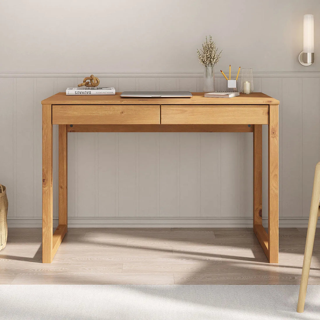 Escritorio 110cm Nara 2 Cajones - Madera Maciza