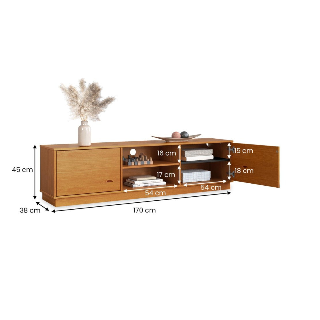 Rack TV Maite 170cm 2 puertas de Madera Maciza - Freijo