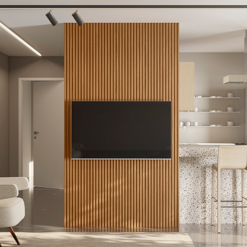 Extensión Panel para tv en MDF Ripado Murcia 140cm con Listones de Madera
