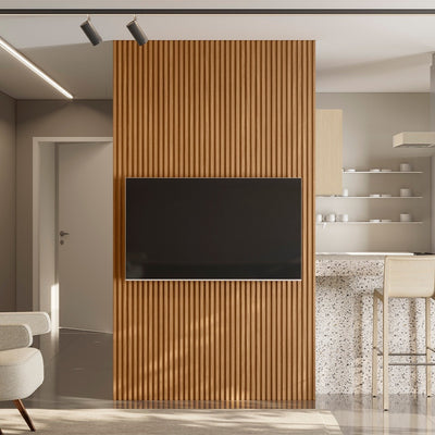 Extensión Panel para tv en MDF Ripado Murcia 140cm con Listones de Madera