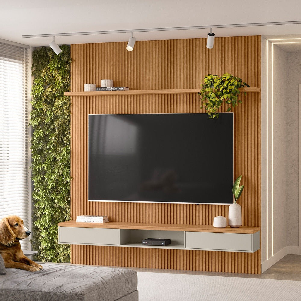 Panel para tv Ripado Murcia 220cm con Listones de Madera