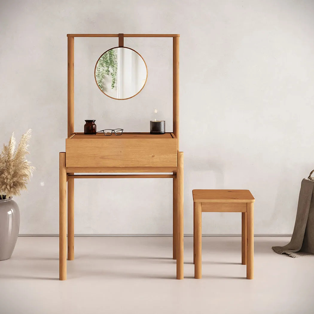 Tocador con espejo y banco Lyra - Madera Maciza
