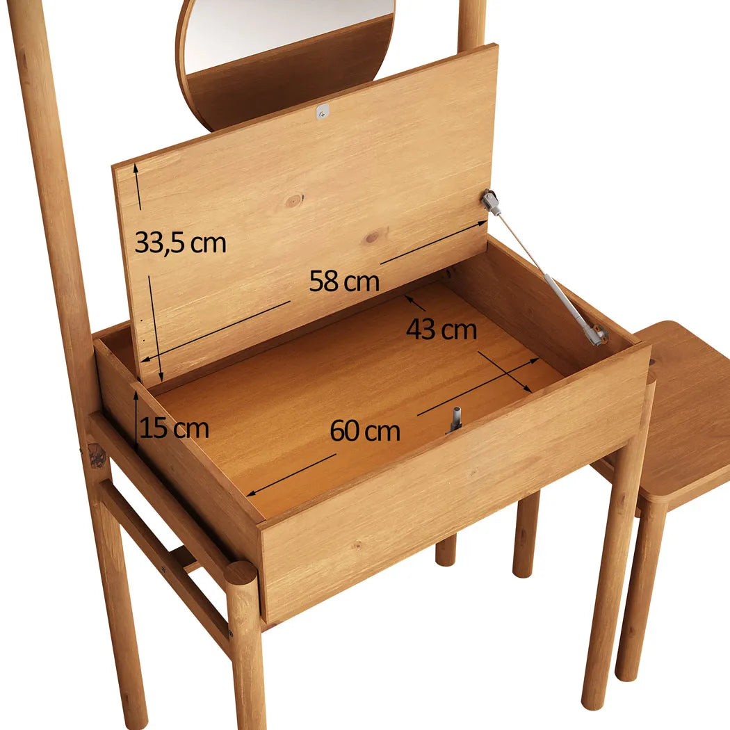 Tocador con espejo y banco Lyra - Madera Maciza