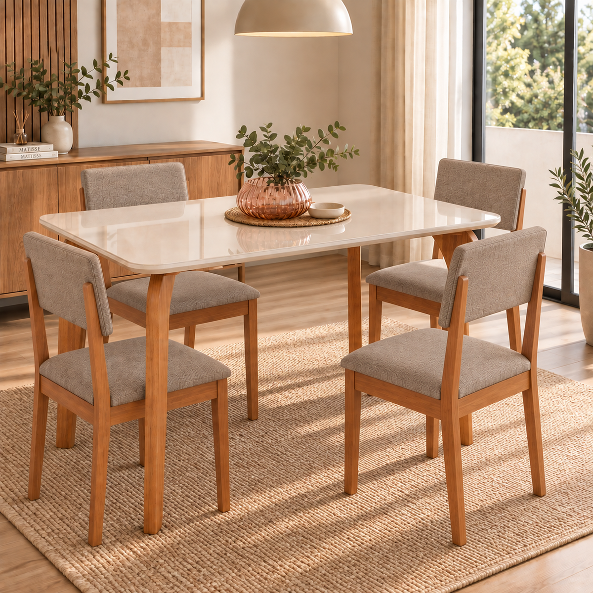 Juego de Comedor Prado 1.30cm con 4 Sillas Selene