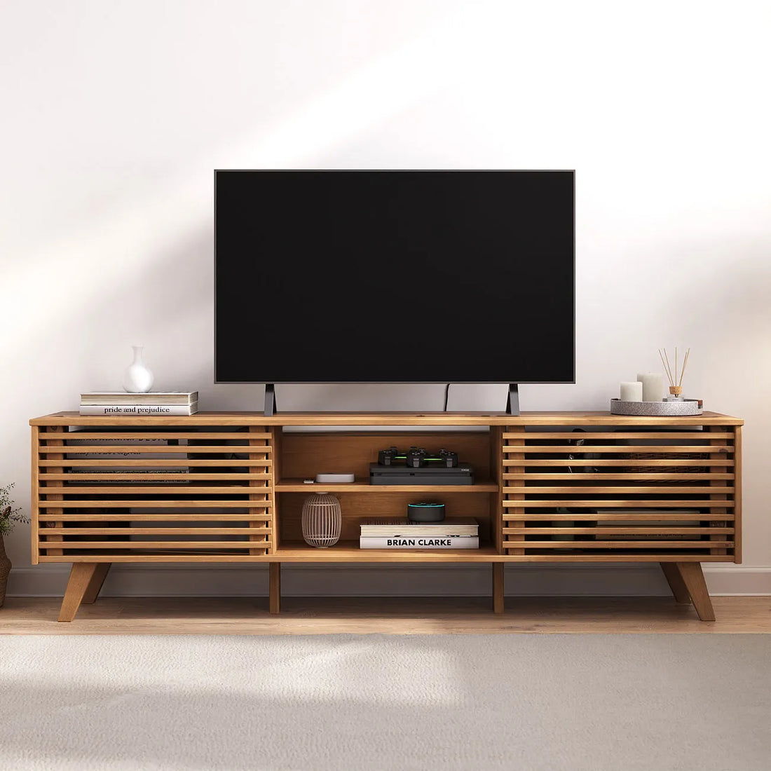 Rack TV 175CM Ripado Riven - Madera Maciza