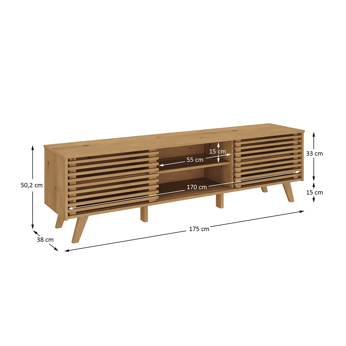 Rack TV 175CM Ripado Riven - Madera Maciza