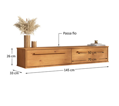 Rack TV 145cm Suspendido/Flotante Trega - Madera Maciza