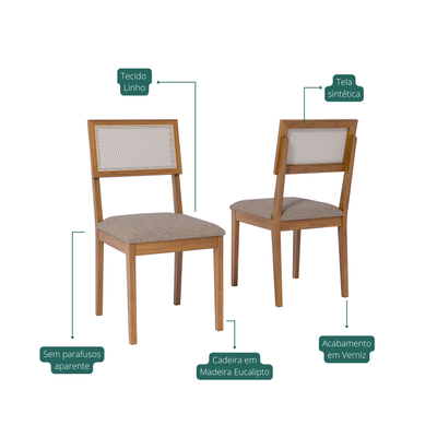 Juego de Comedor Catalina 1.80cm con 6 sillas Enara - Madera Maciza