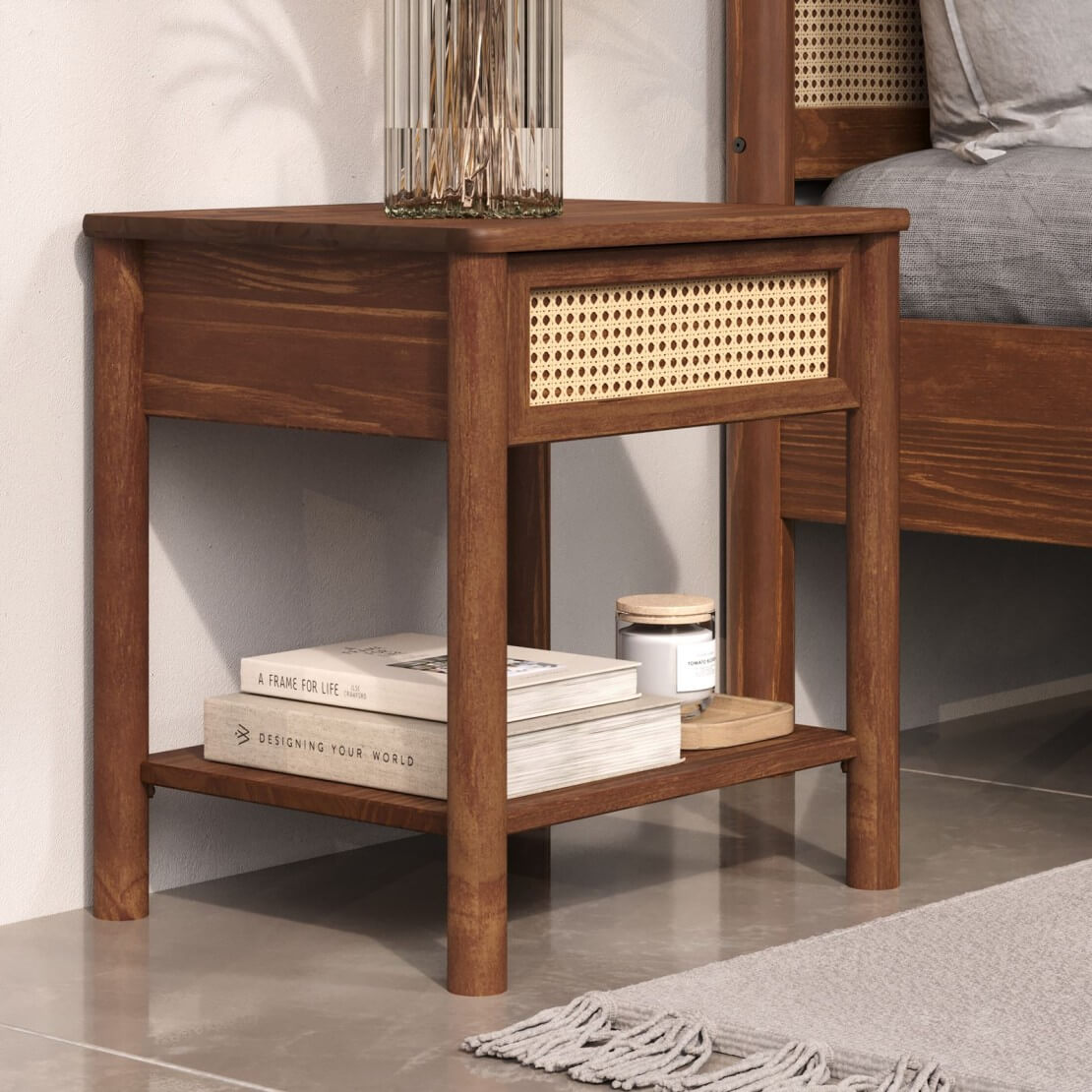 Mesa de luz Semira Ratan - Madera Maciza