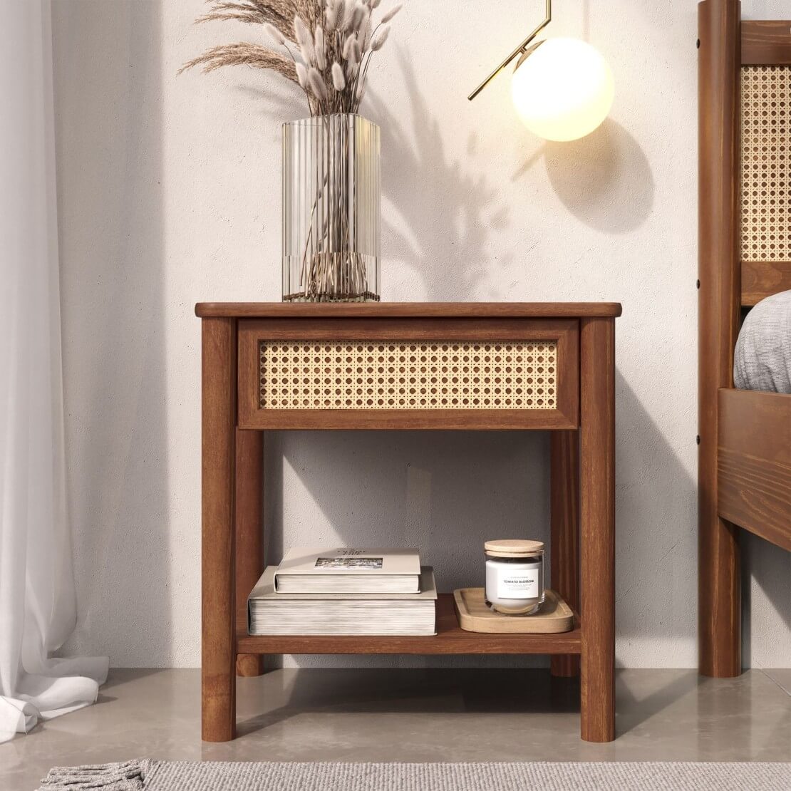 Mesa de luz Semira Ratan - Madera Maciza