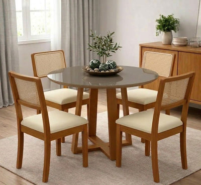 Juego de Comedor Rebeca con 4 Sillas Lola Madera Maciza y Vidrio Sobrepuesto