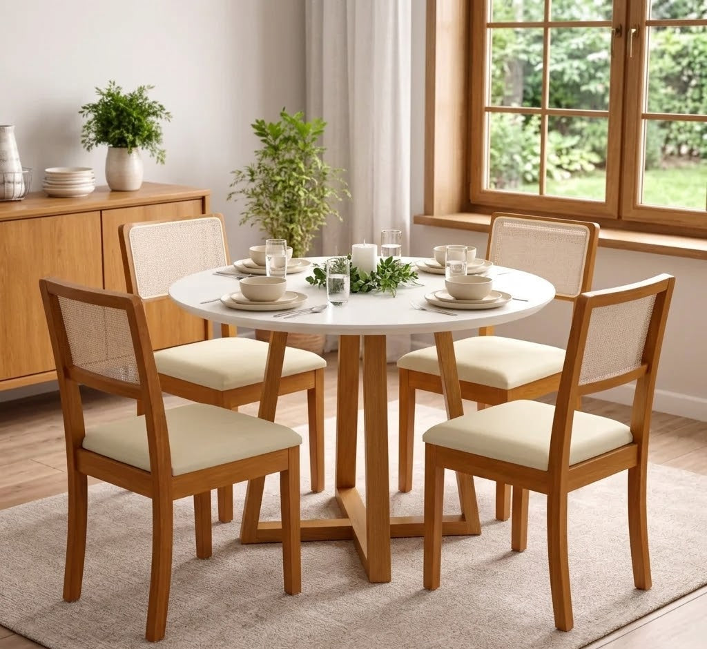 Juego de Comedor Rebeca con 4 Sillas Lola Madera Maciza y Vidrio Sobrepuesto
