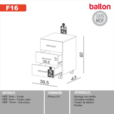 Cajonera con Ruedas 100% Mdf - Balton - F16JJ - F16JJ