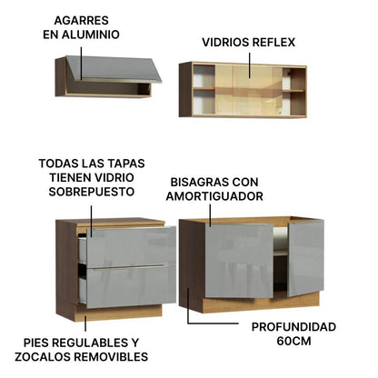 Cocina Completa Modulada Lux 200cm Rustic/Gris - Balton Hogar - GRLX2000019N