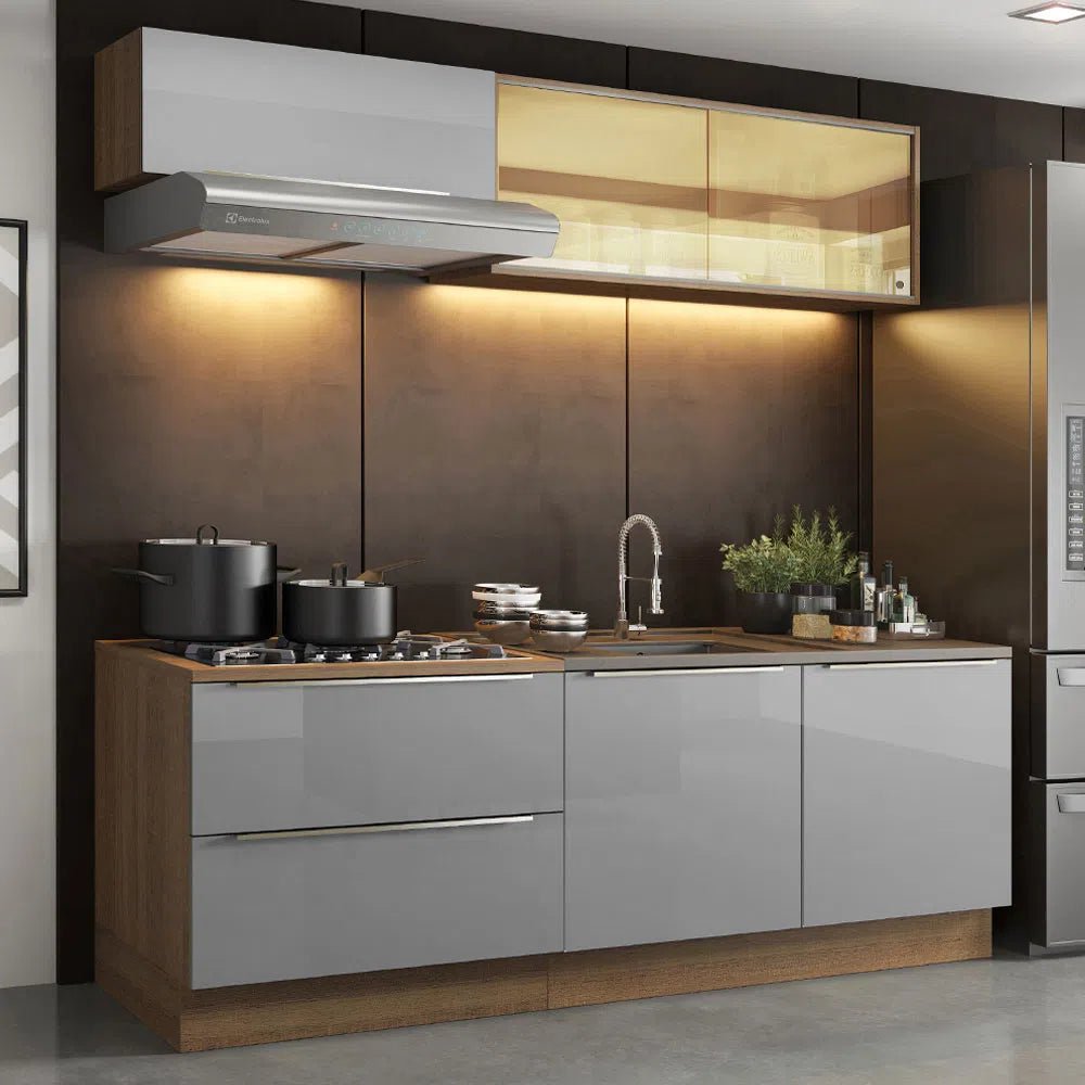 Cocina Completa Modulada Lux 200cm Rustic/Gris - Balton Hogar - GRLX2000019N