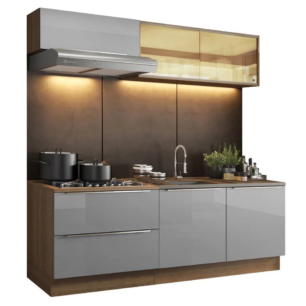 Cocina Completa Modulada Lux 200cm Rustic/Gris - Balton Hogar - GRLX2000019N