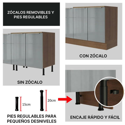 Cocina Completa Modulada Lux 200cm Rustic/Gris - Balton Hogar - GRLX2000019N