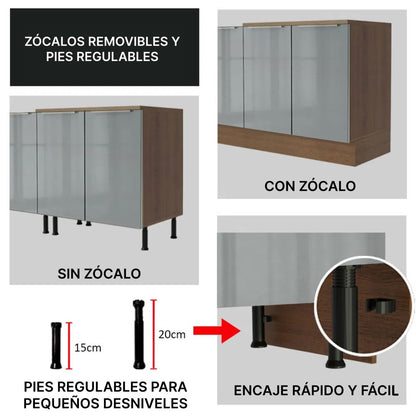 Cocina Completa Modulada Lux 200cm Rustic/Gris - Balton Hogar - GRLX2000019N