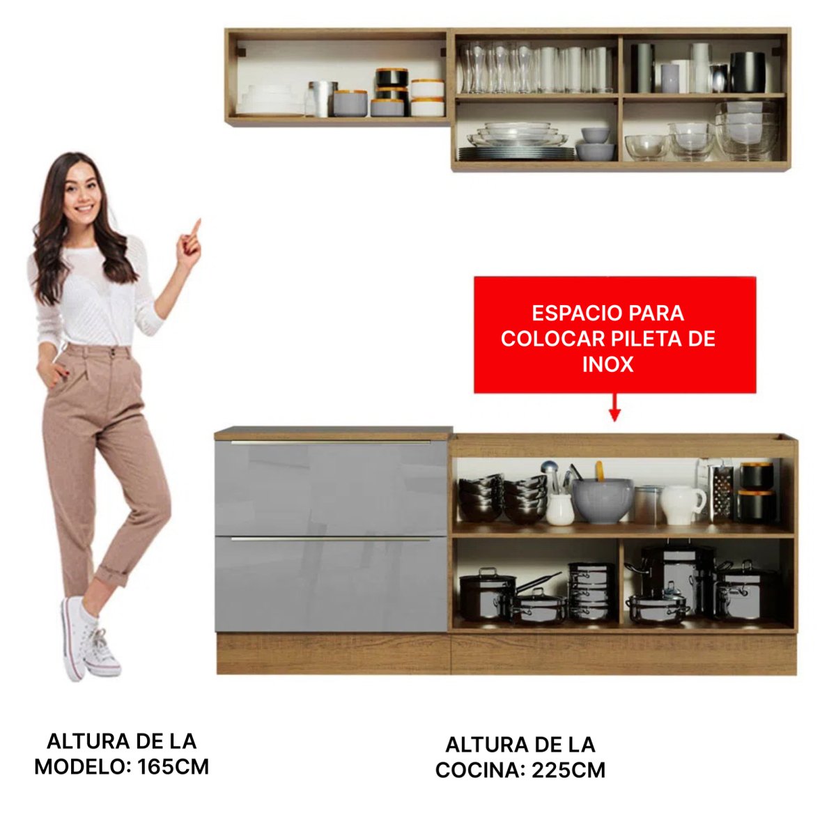 Cocina Completa Modulada Lux 200cm Rustic/Gris - Balton Hogar - GRLX2000019N