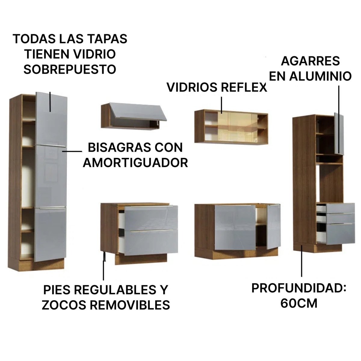 Cocina Completa Modulada Lux 320cm Rustic/Gris - Balton Hogar - GRLX3200019N